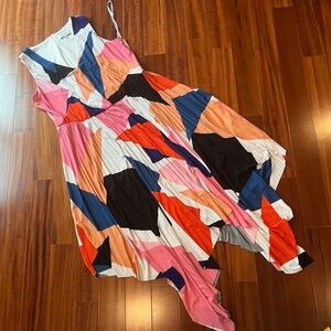 Sabrina Collective Multicolored Dress V-Neck Asymmetrical Sleeveless Size 16 W